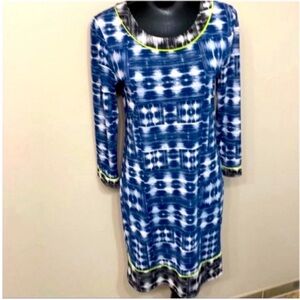 BCBGMAXAZRIA Women’s Blue Patterned 3/4 Sleeve Mini Dress S